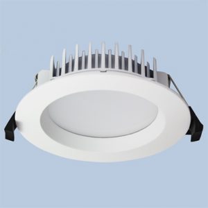 LED Downlight DL400 round white fixed recessed with matt diffuser, black spring clips, heatsink on the back